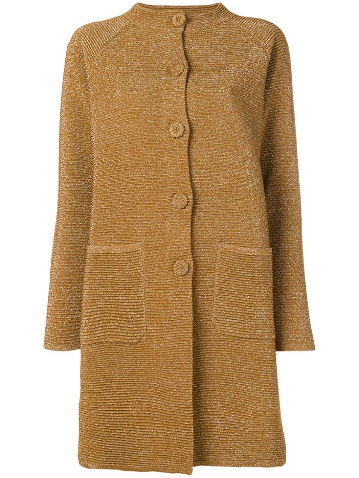Moschino Ribbed Lurex Band Collar Coat - Nude & Neutrals
