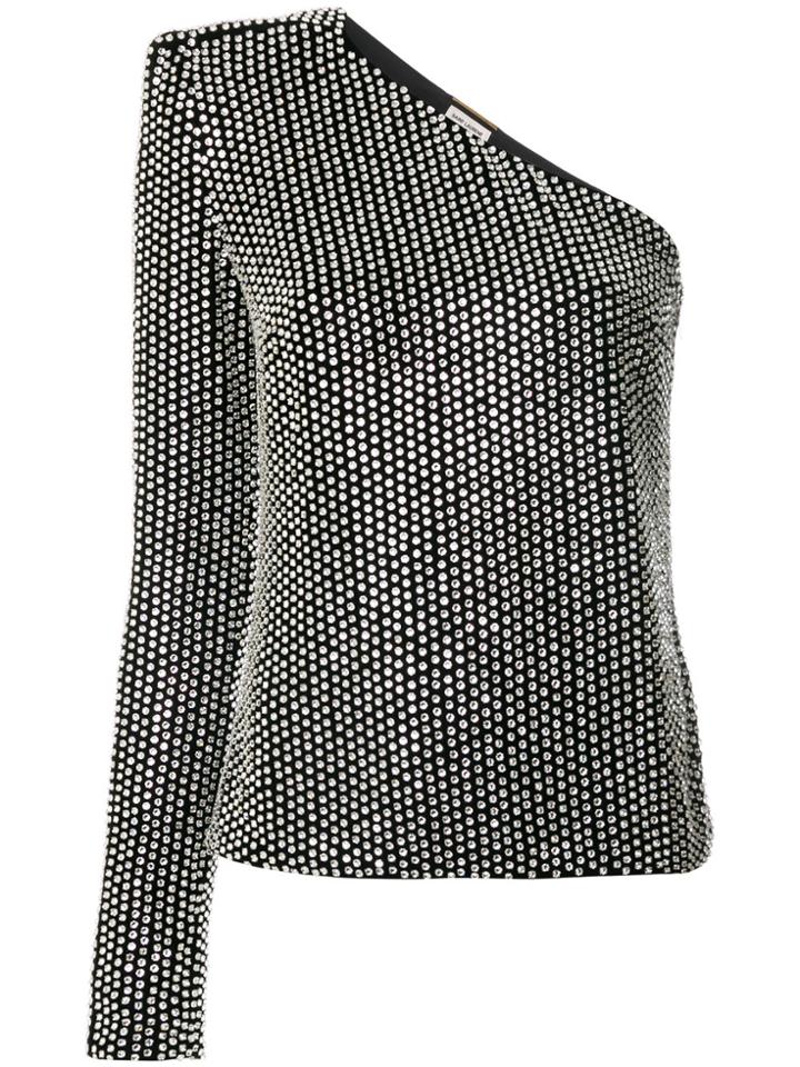 Saint Laurent Crystal Embellished One Shoulder Top - Black