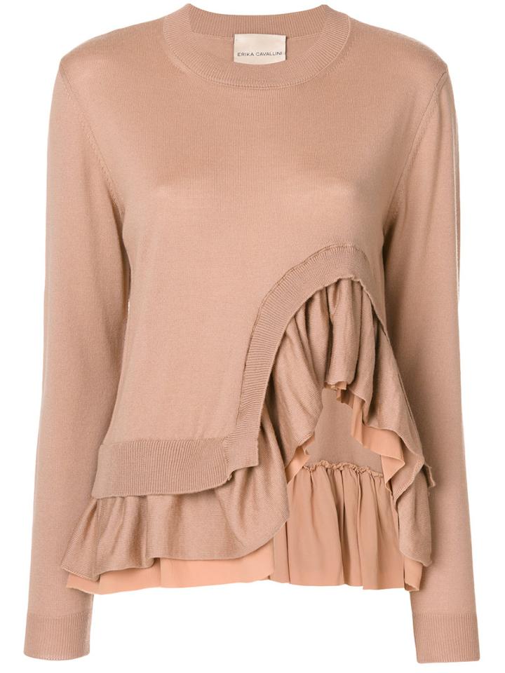Erika Cavallini - Ruffled Sweater - Women - Silk/acetate/virgin Wool - L, Nude/neutrals, Silk/acetate/virgin Wool