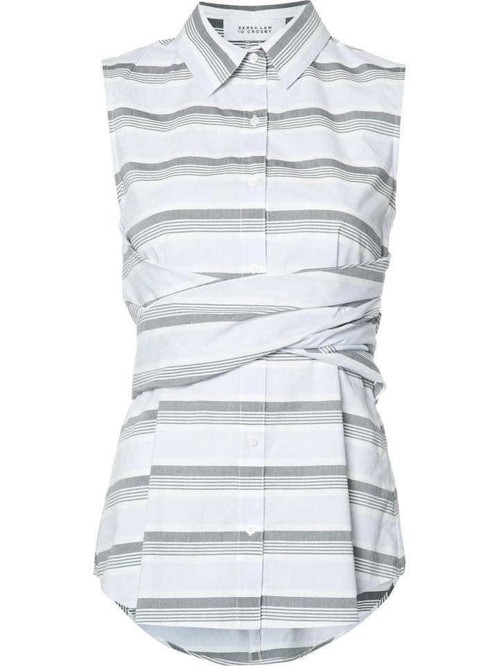 Derek Lam 10 Crosby Striped Sleeveless Shirt, Women's, Size: 6, White, Cotton