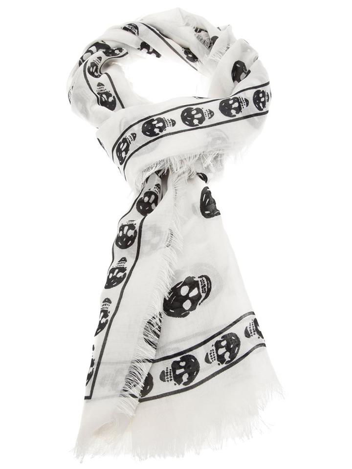 Alexander Mcqueen Skull Print Scarf, Women's, White, Modal