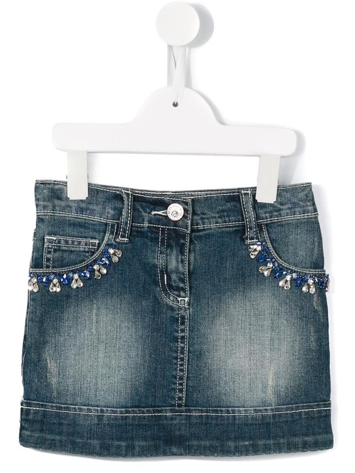 Miss Blumarine Embellished Denim Mini Skirt, Girl's, Size: 10 Yrs, Blue