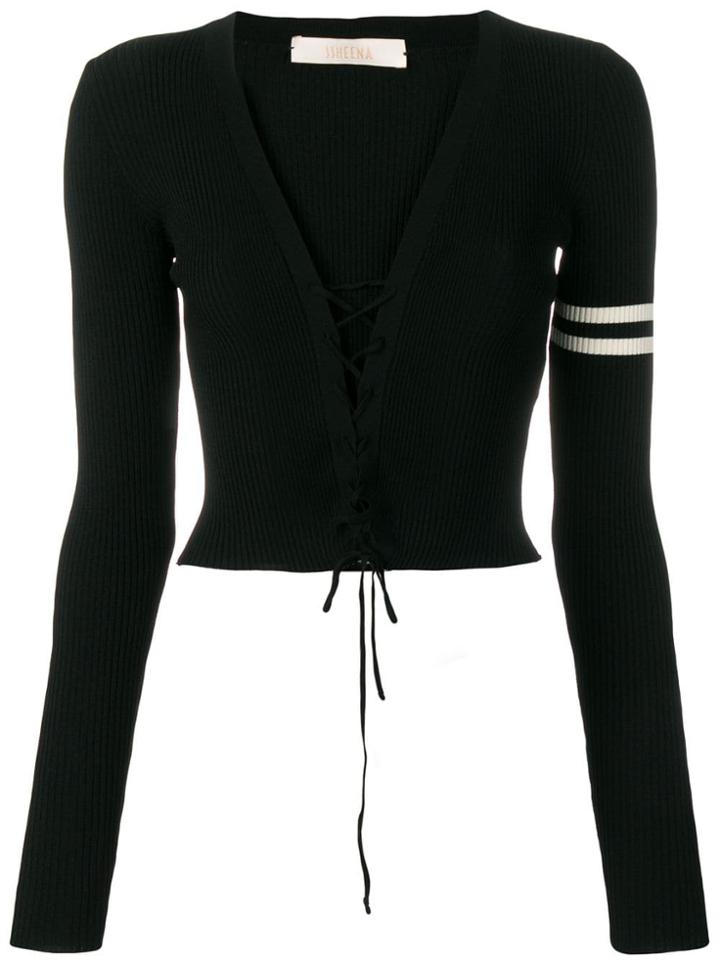 Ssheena Lace-up Ribbed Sweater - Black