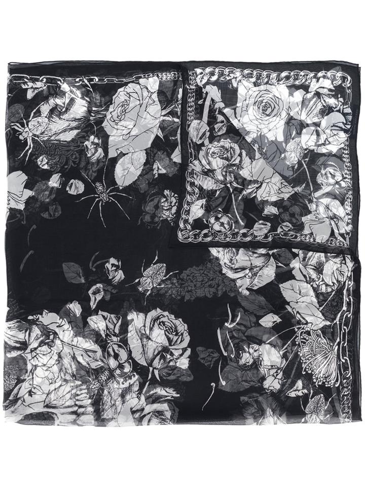 Alexander Mcqueen Floral Insect Print Scarf - Black