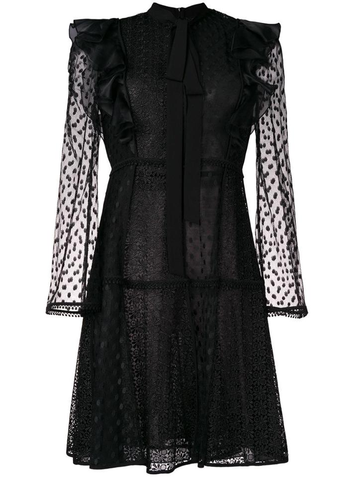 Giamba Lace Embroidered Flared Dress - Black