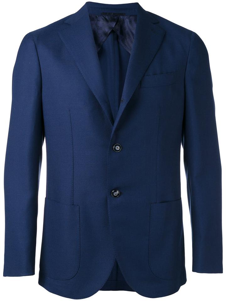 Barba Patch Pockets Blazer, Men's, Size: 54, Blue, Virgin Wool