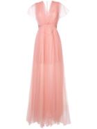 Delpozo Sheer V-neck Gown - Pink & Purple