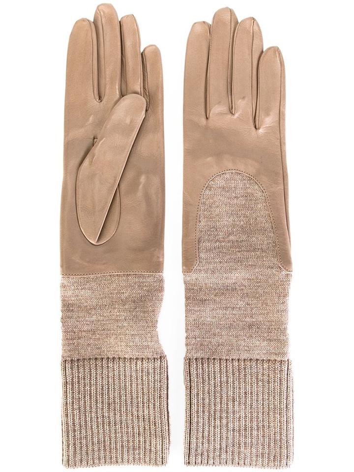 Gala Knitted Cuff Gloves, Women's, Size: 7, Nude/neutrals, Leather/wool