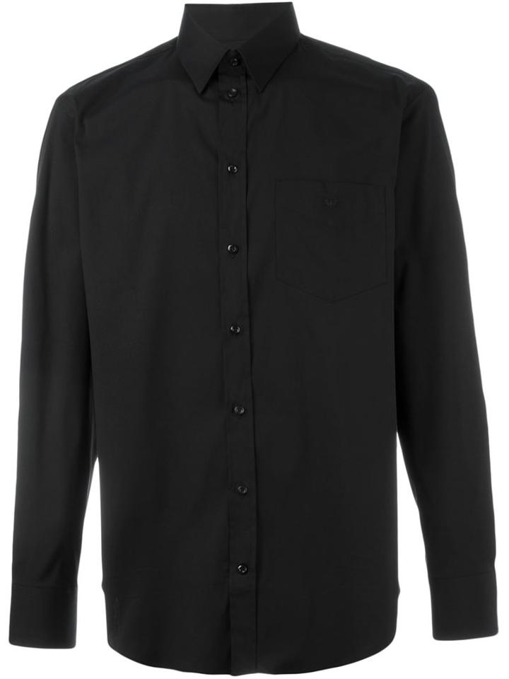 Emporio Armani Classic Button Down Shirt, Men's, Size: 40, Black, Cotton/polyamide/spandex/elastane