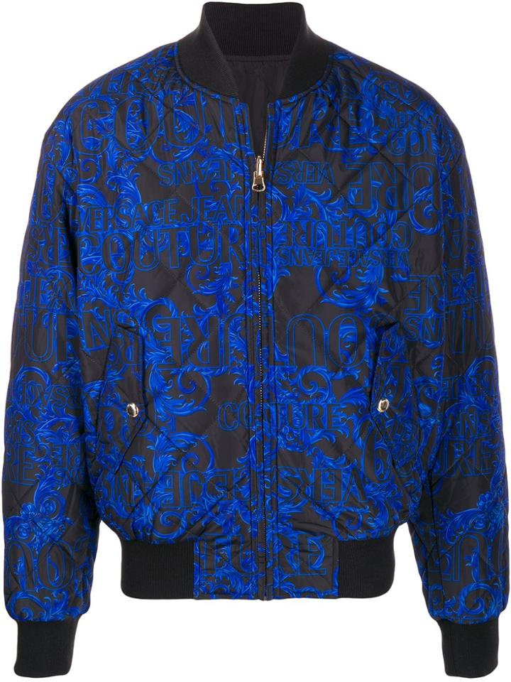 Versace Jeans Couture All-over Logo Padded Jacket - Black