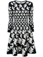 Alexander Mcqueen - Bird Printed Skater Dress - Women - Polyester/spandex/elastane/viscose/polybutylene Terephthalate (pbt) - S, Black, Polyester/spandex/elastane/viscose/polybutylene Terephthalate (pbt)