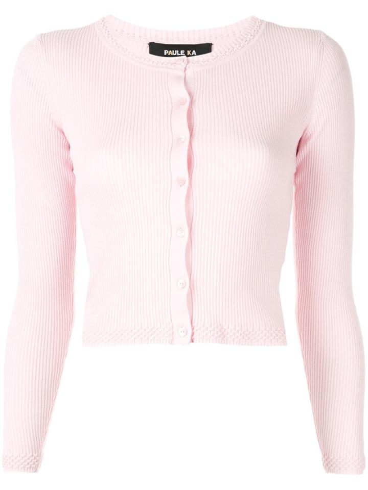 Paule Ka Long-sleeve Fitted Cardigan - Pink