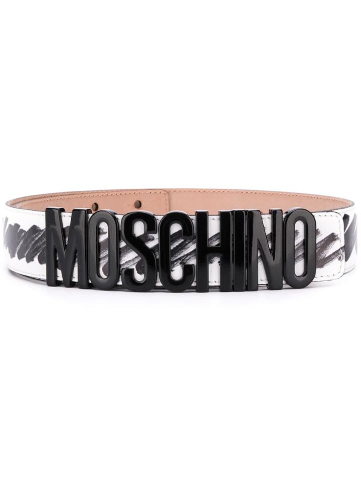 Moschino Logo Buckle Belt - White