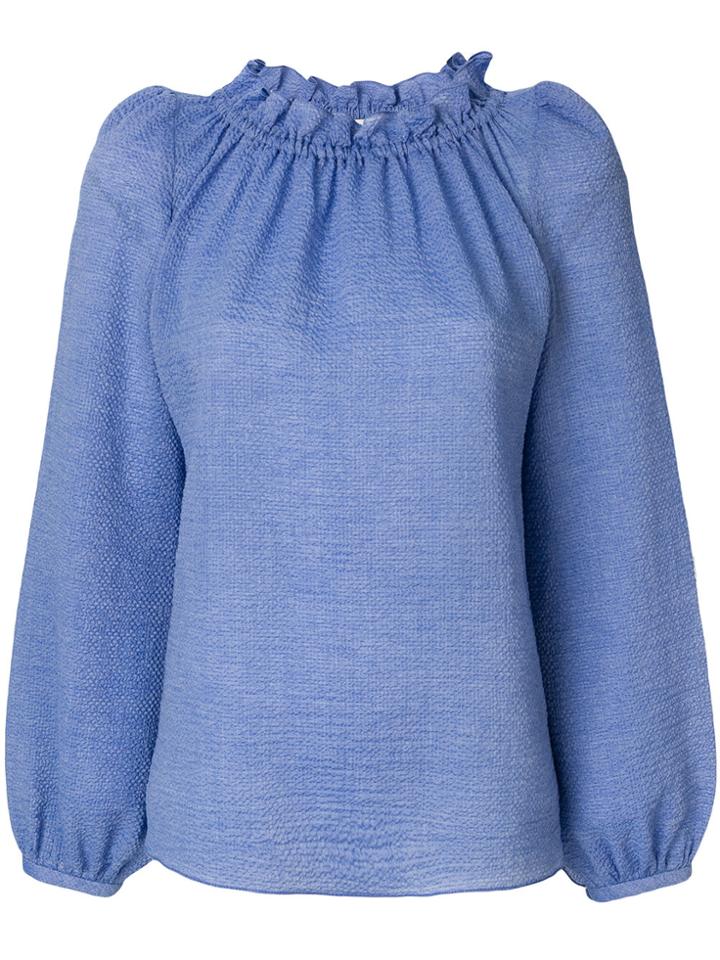 Goat Ruffle Neck Textured Renoir Blouse - Blue