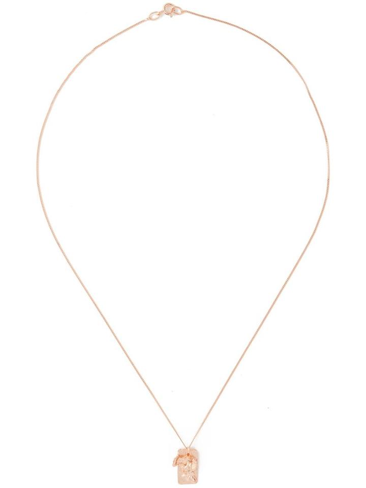 Ros Millar Textured Tag Necklace, Women's, Metallic, Rose Gold Plated Sterling Silver