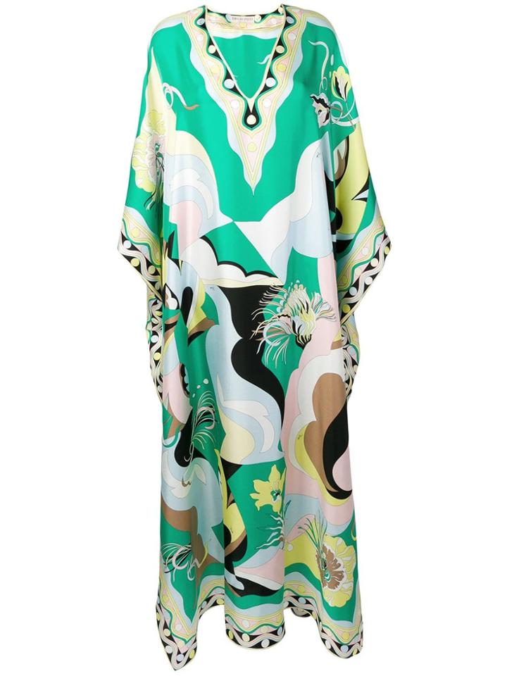 Emilio Pucci Printed Silk V-neck Kaftan - Green