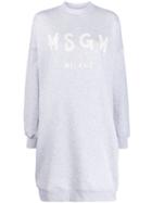 Msgm Logo Print Sweater Dress - Grey