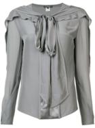 Zac Posen Pussy Bow Blouse, Women's, Size: 4, Grey, Silk