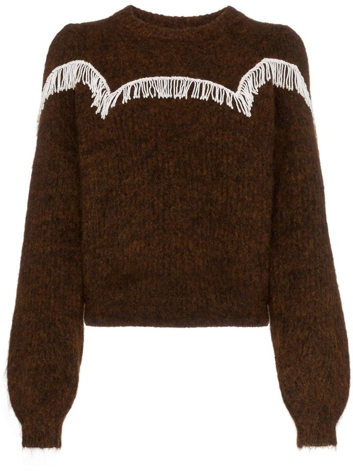 Ganni Aberdeen Beaded Fringing Detail Jumper - Brown