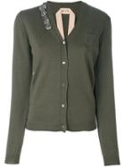 No21 Embellished Cardigan, Women's, Size: 42, Green, Pvc/virgin Wool/metal/glass