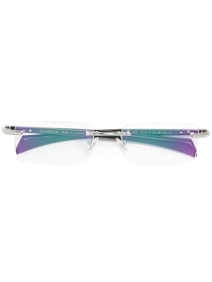 Gold And Wood Square Frame Glasses, Grey, Buffalo Horn/ruthenium