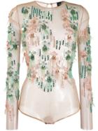 Elisabetta Franchi Embroidered Sheer Body - Neutrals