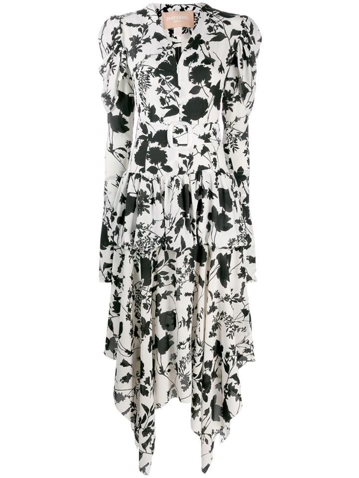 Matériel Long Floral Tiered Dress - White