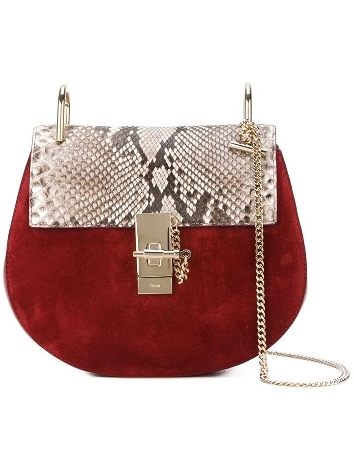 Chloé - Drew Shoulder Bag - Women - Calf Leather/python Skin/calf Suede - One Size, Red, Calf Leather/python Skin/calf Suede
