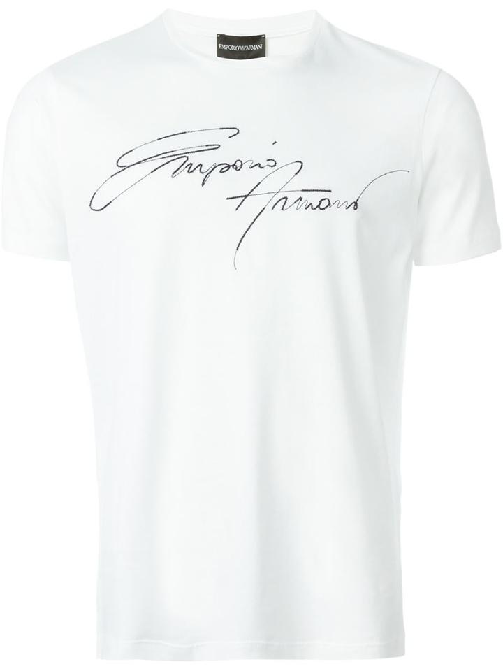 Emporio Armani Logo Print T-shirt, Men's, Size: Xl, White, Cotton