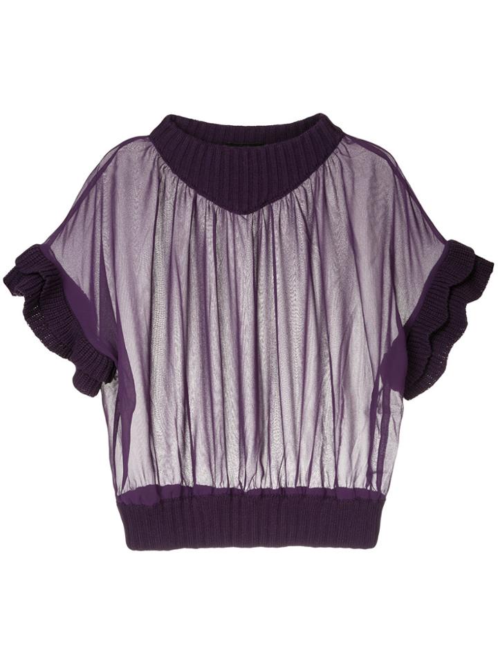 Aula Ribbed Trim Mesh Top - Pink & Purple