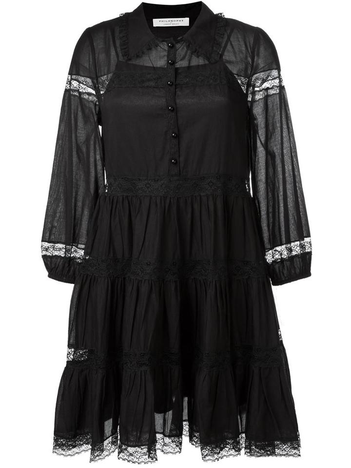 Philosophy Di Lorenzo Serafini Lace Insert Flared Dress, Women's, Size: 38, Black, Cotton