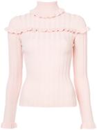 Cinq A Sept Roll Neck Frill Jumper - Pink & Purple