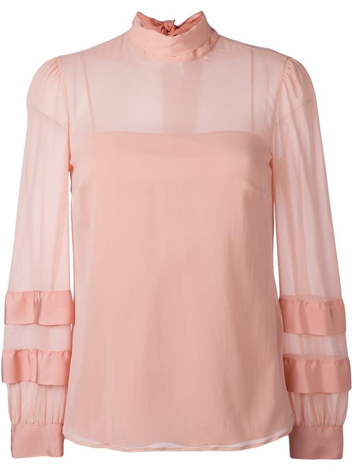 Red Valentino Cuff Detail Blouse, Women's, Size: 42, Pink/purple, Silk/spandex/elastane/viscose/polyester
