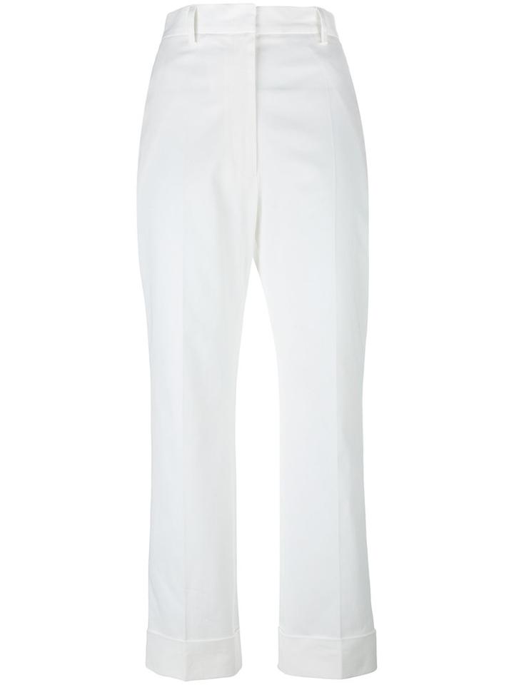 Jil Sander Cropped Tailored Trousers, Women's, Size: 42, White, Cotton/spandex/elastane
