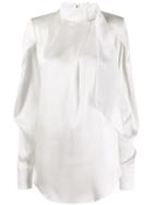 Matériel Satin Belted Collar Top - White