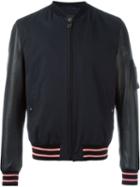 Lanvin Classic Bomber Jacket, Men's, Size: 50, Blue, Cotton/calf Leather/polyamide/virgin Wool