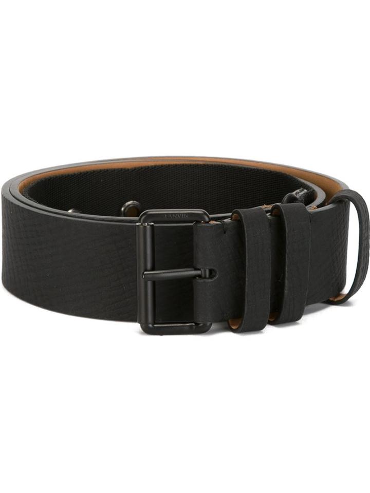 Lanvin Textured Belt, Men's, Size: 95, Black, Calf Leather/lamb Skin/polyester