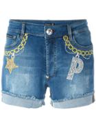 Philipp Plein Embroidered Denim Shorts, Women's, Size: 25, Blue, Cotton/spandex/elastane