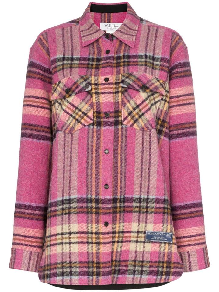 We11done Check Print Two Pocket Wool Shirt - Pink