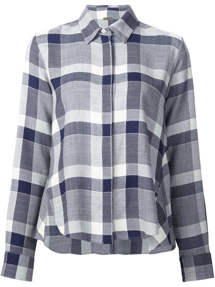Adam Lippes Checked Trapeze Shirt, Women's, Size: 10, Blue, Wool