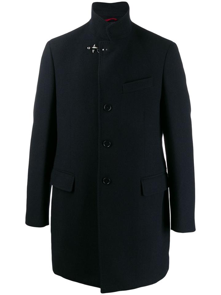 Fay Textured Single-breasted Coat - Blue