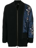 No21 Floral Embroidery Long Bomber Jacket - Black