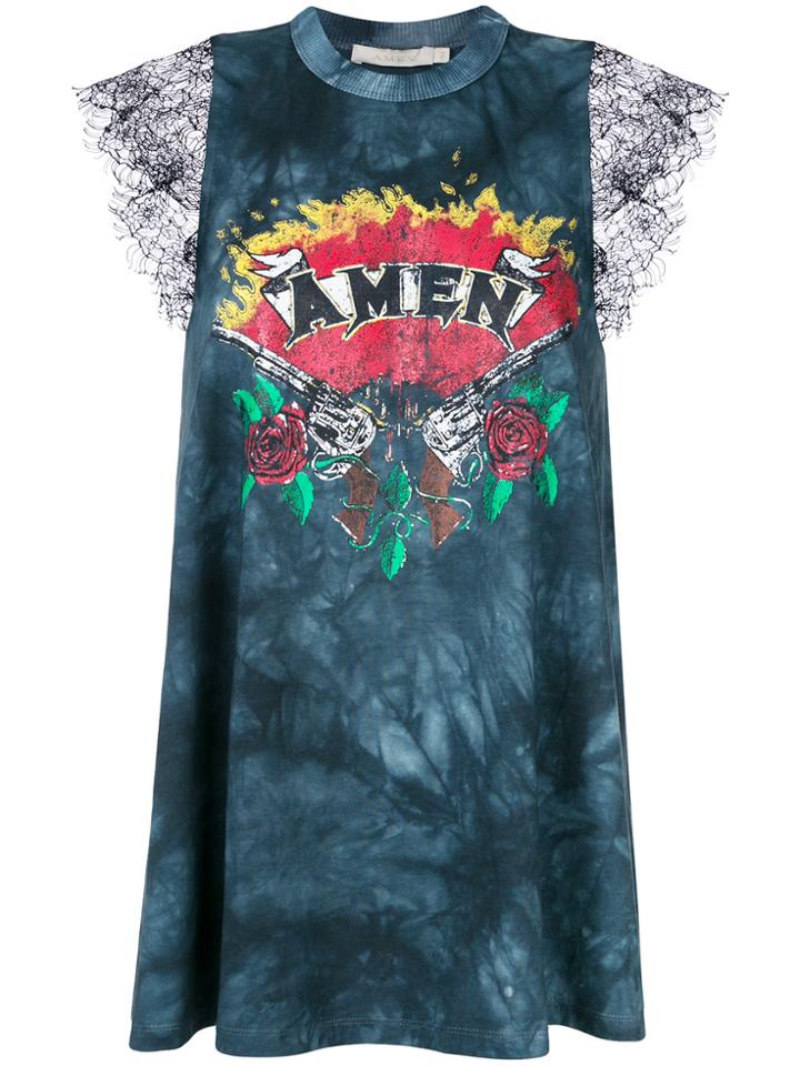 Amen Printed Tie Dye Top - Blue