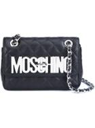 Moschino Quilted Logo Plaque Shoulder Bag - Black