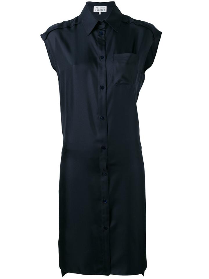 Maison Margiela Cap Sleeve Shirt Dress, Women's, Size: 42, Blue, Silk