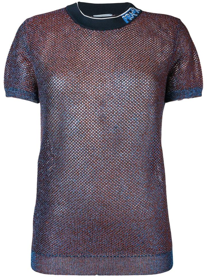 Prada Open Knit Logo Top - Blue