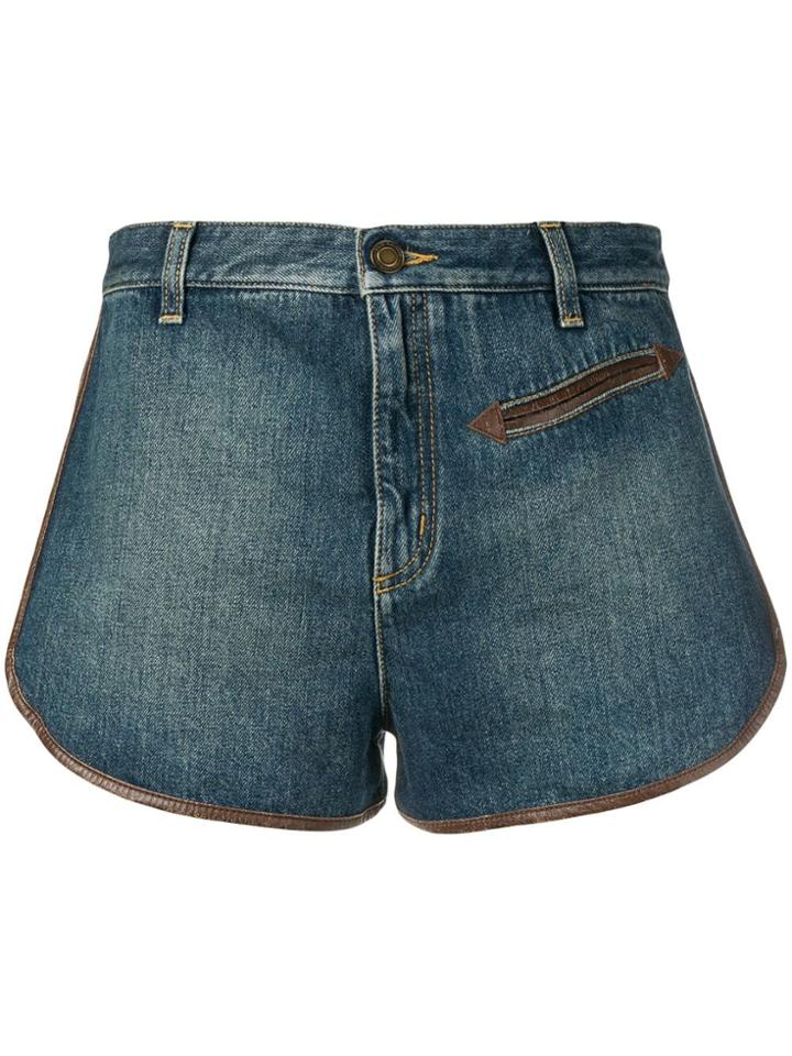 Saint Laurent Contrast Piping Denim Shorts - Blue