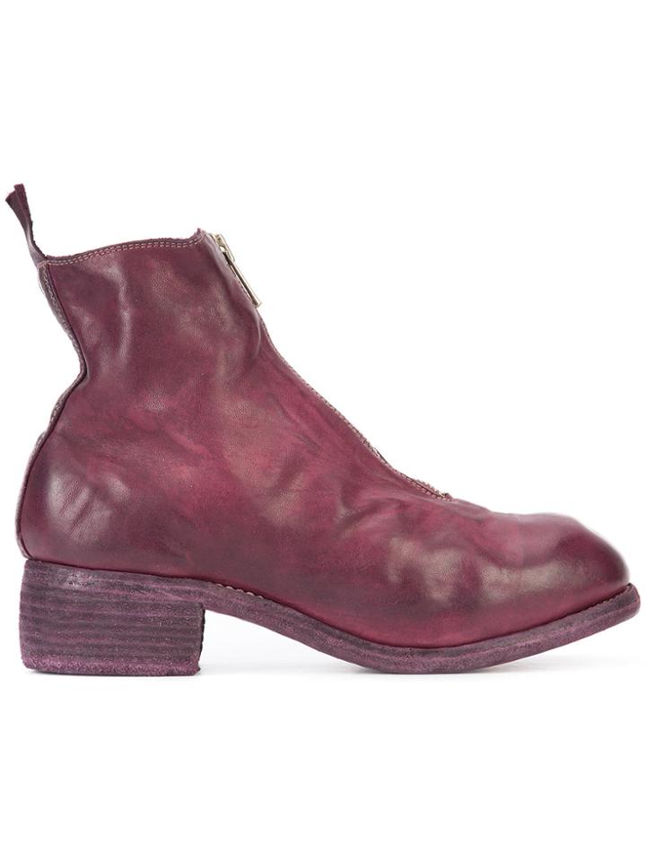 Guidi Front Zip Ankle Boots - Red