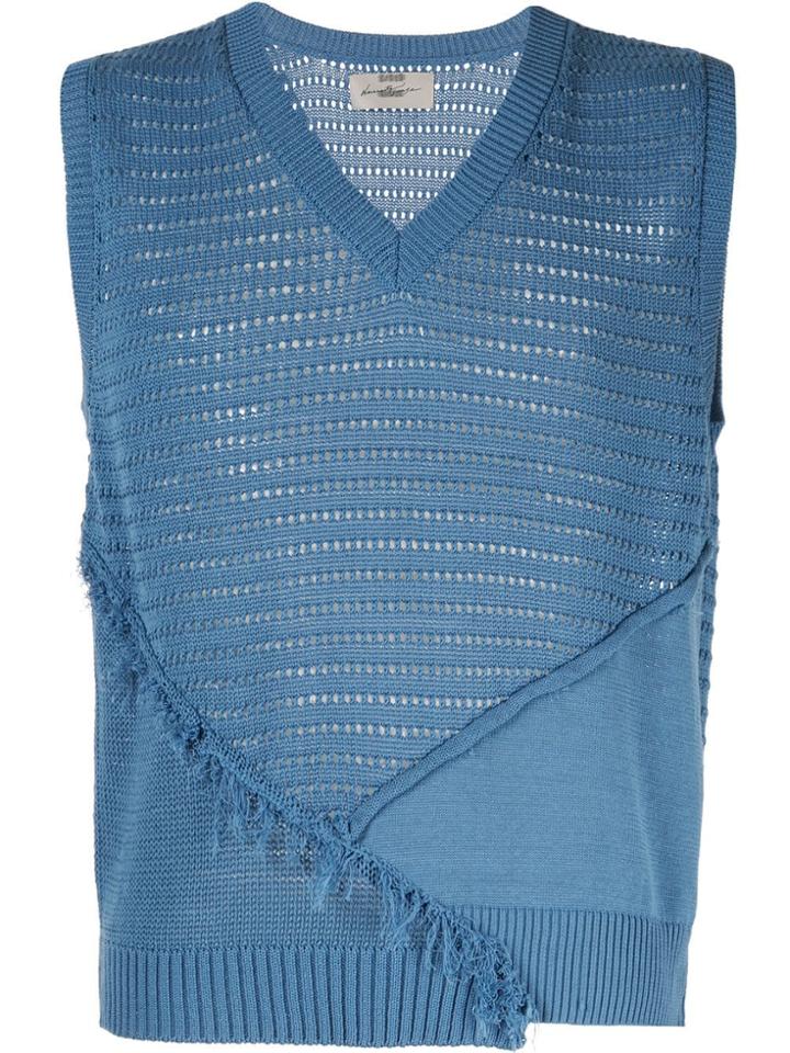 Necessity Sense Frayed Detail Knitted Vest - Black