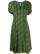 Prada Hearts Print Midi Dress - Green